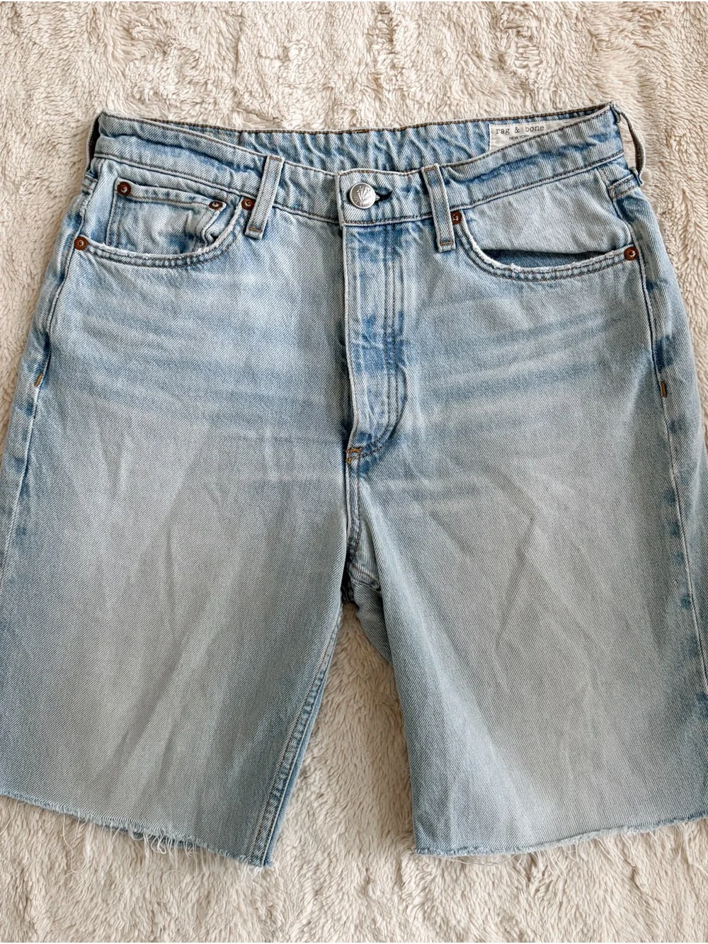 rag & bone Alex High Rise Denim Shorts Raw Hem Light Wash Size 29